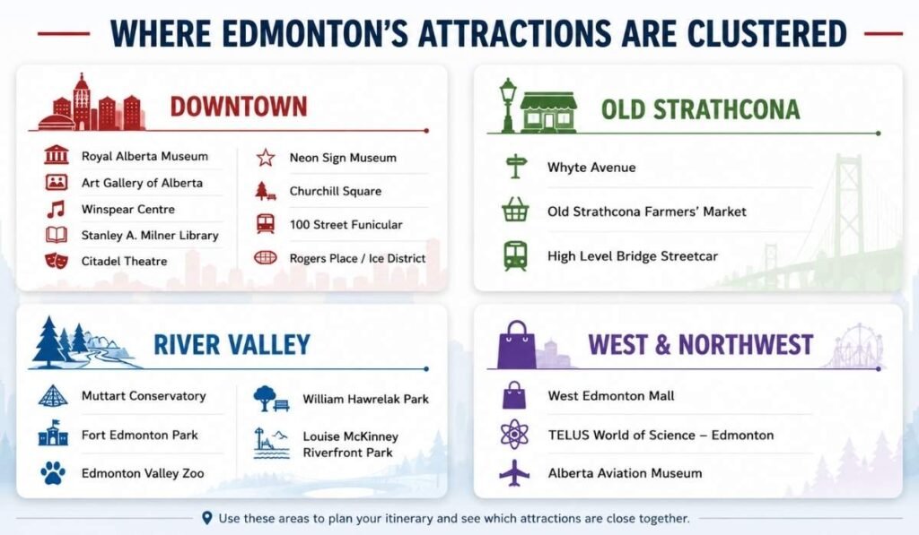 Infographic shows Edmonton’s attractions by area