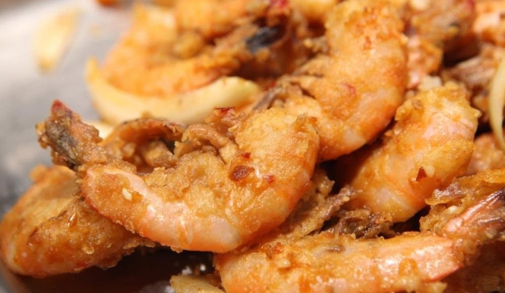 Close-up of a plate of fried shrimp at Yang Ming Buffet