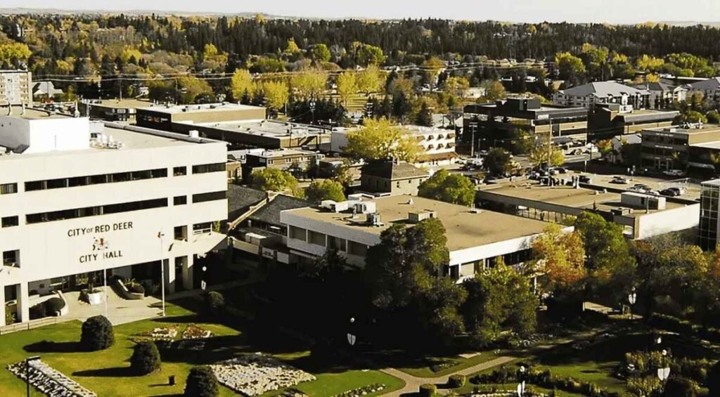 Aerial view of Red Deer City Hall.