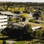 Aerial view of Red Deer City Hall.