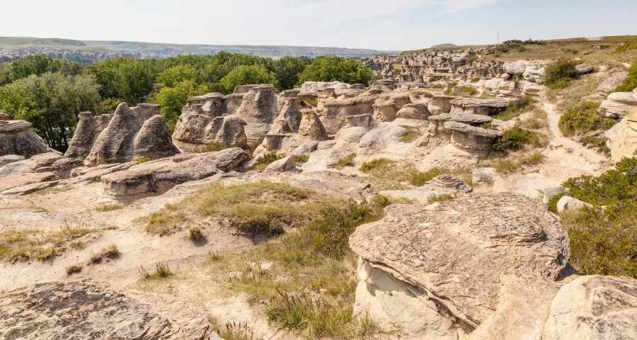 Eroded sandstone hoodoos and rock formations at writing-on-the-stone