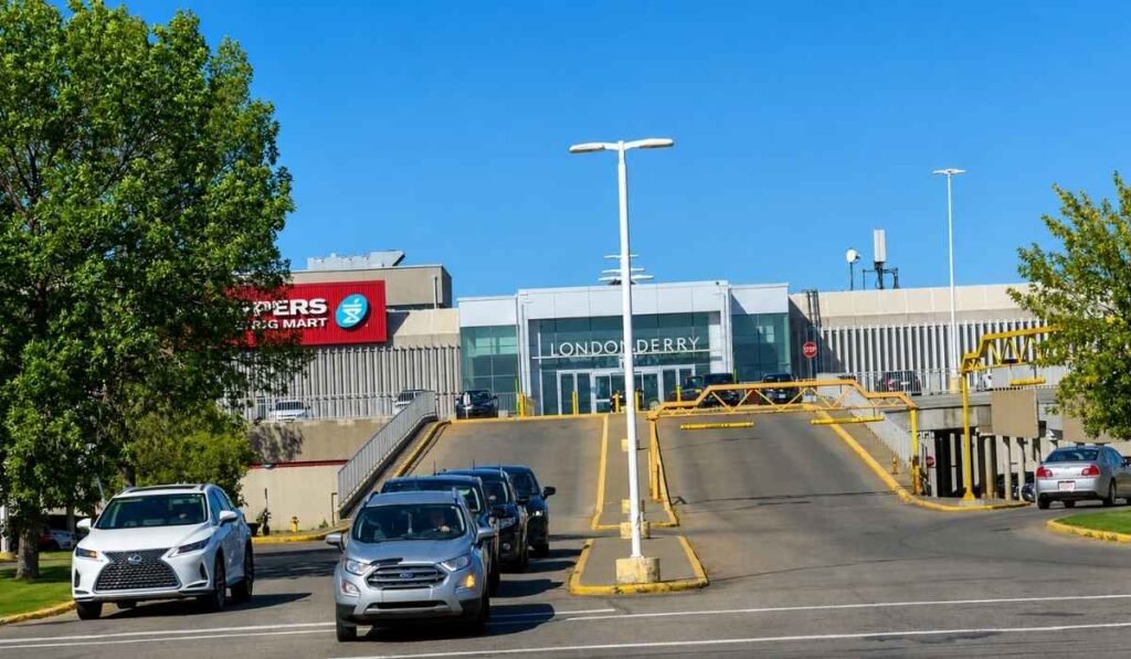 Parking lot entrance of Londonderry Mall in Edmonton